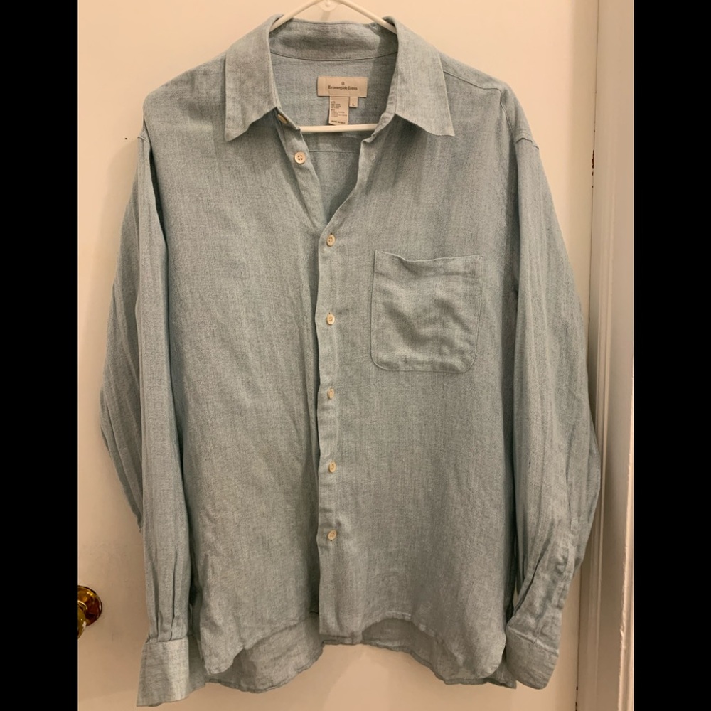 Ermenegildo Zegna Men’s Size Large Linen/Cotton Button Down Shirt